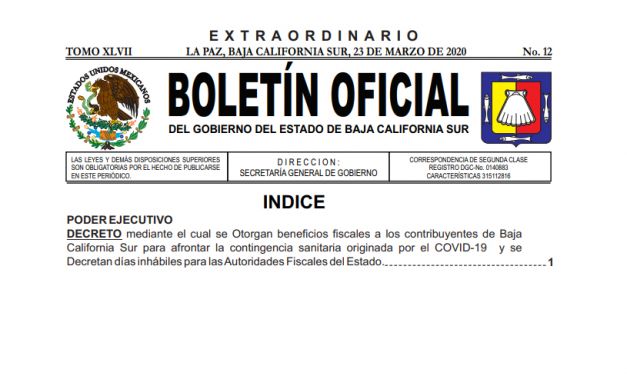 BOLETÍN OFICIAL  Gobierno del estado  (Decreto COVID-19)